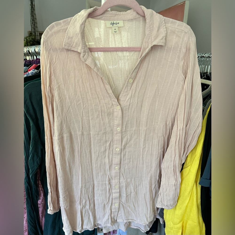 Style & Co sz 0x light pink blouse top button front